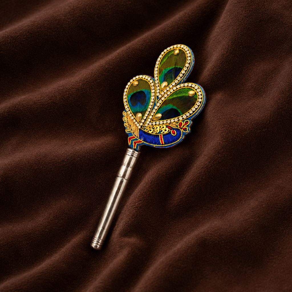 Pure Silver Mor Pankh Peacock Feather with Rod | Decorative Peacock Silver Rod