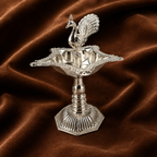 Pure Silver Peacock Diya | 999 Fine Silver Peacock Samai Lamp