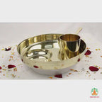 Pure Kansa Bronze Puja Thali Set 9 inch | Kansa Bhoga Offering Plate | Traditional Solid Kansa Plate with Bowl, Spoon, Small Plate & Glass