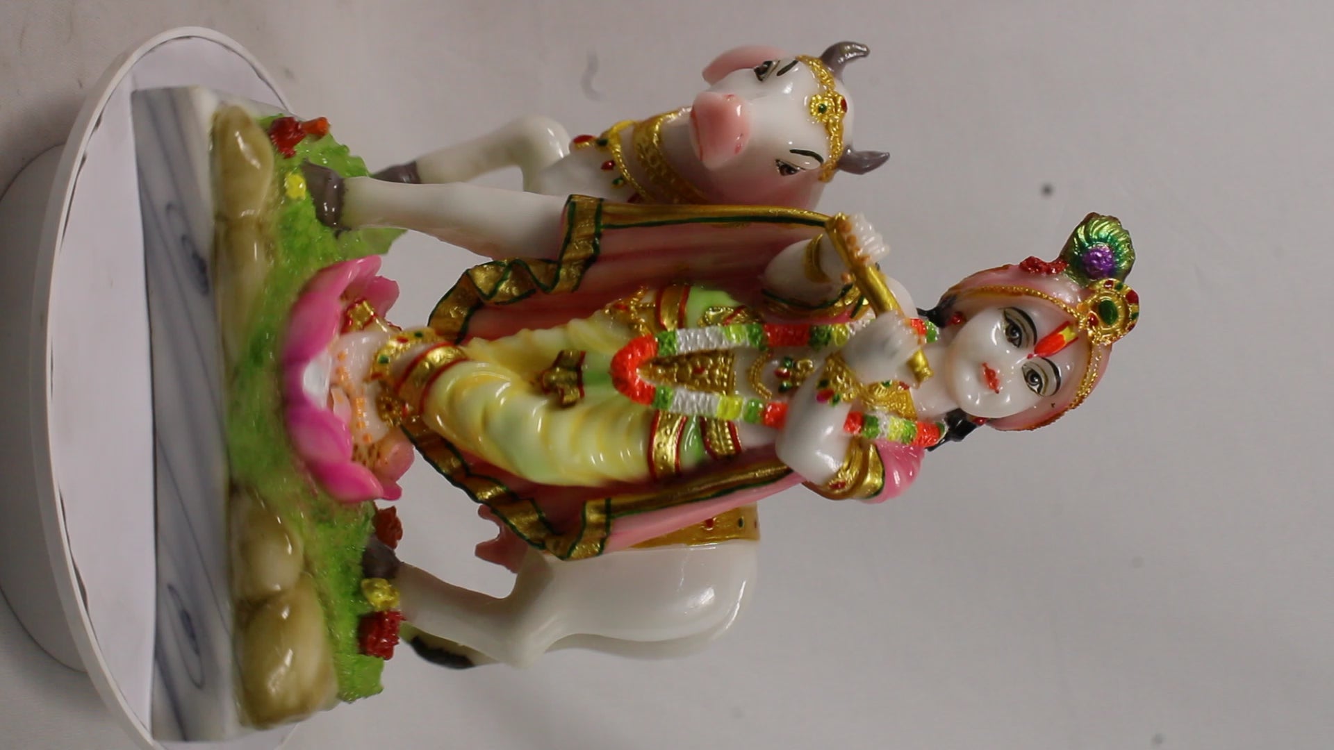 Lord Krishna Playing Flute Religious Idol Resin Statue With Kamdhenu Cow