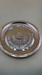 Elegantly Curved Nakshi Design Copper Puja Thali | Gayatri Mantra Engraved Puja Plate | Decorative Copper Aarti Thali