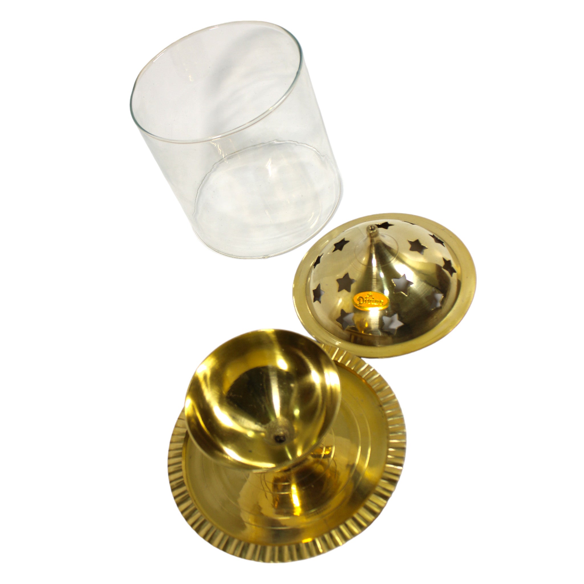 Brass Akhand Diya Lamp With cover Glass and lid premium brass handicraft for Puja Home decor