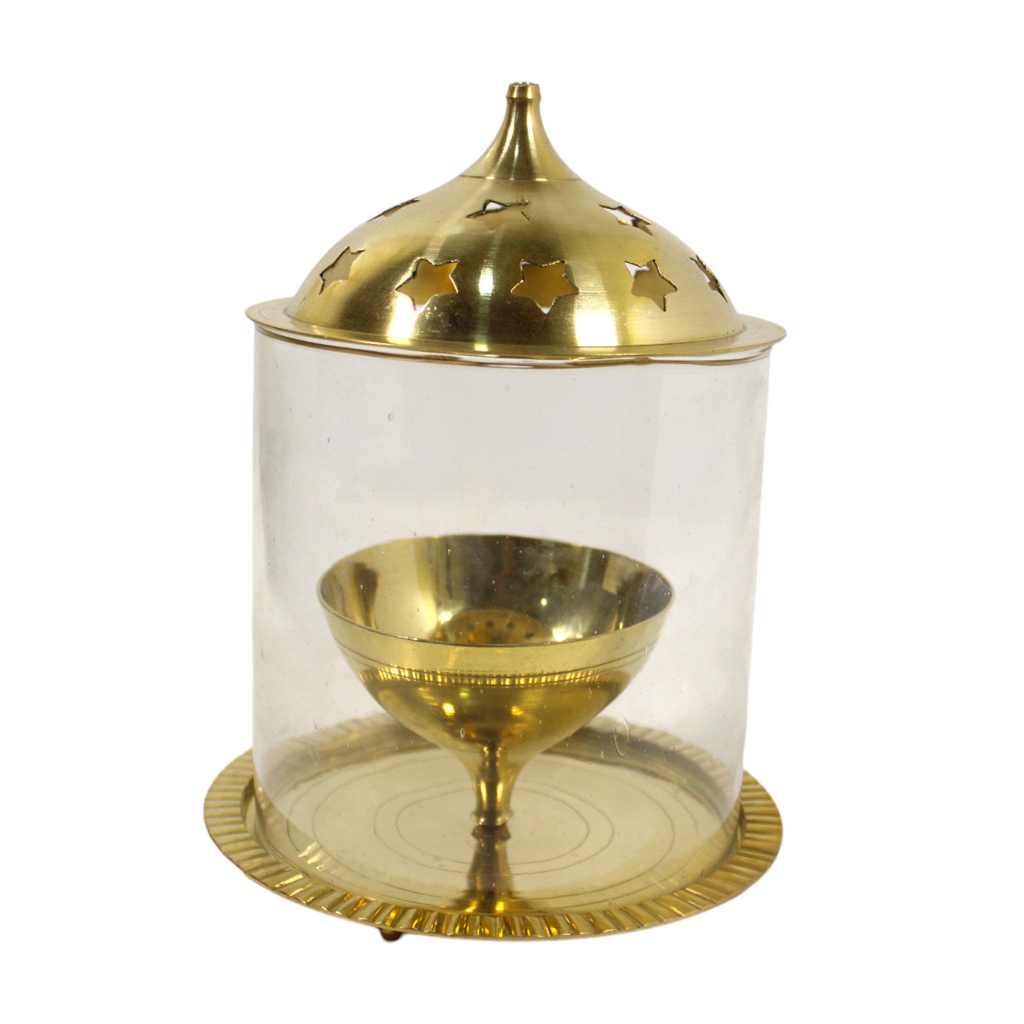 Brass Akhand Diya Lamp With cover Glass and lid premium brass handicraft for Puja Home decor