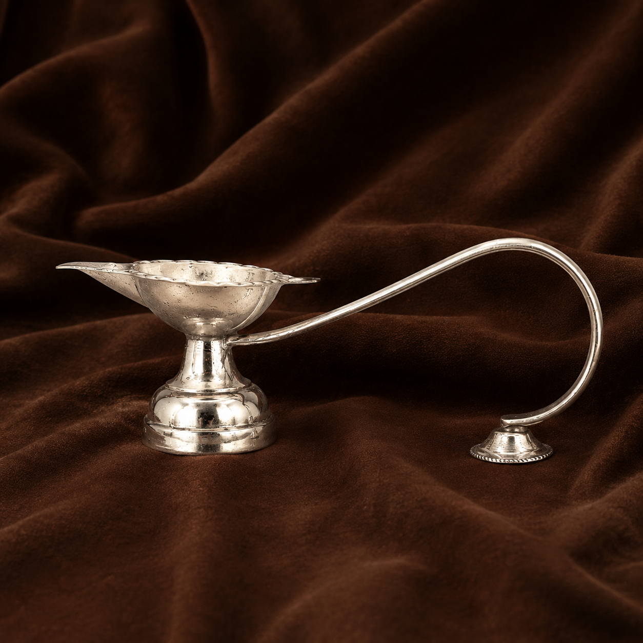 Silver Diya with Handle | Pure Silver Aarti Diya | Silver Puja Diya