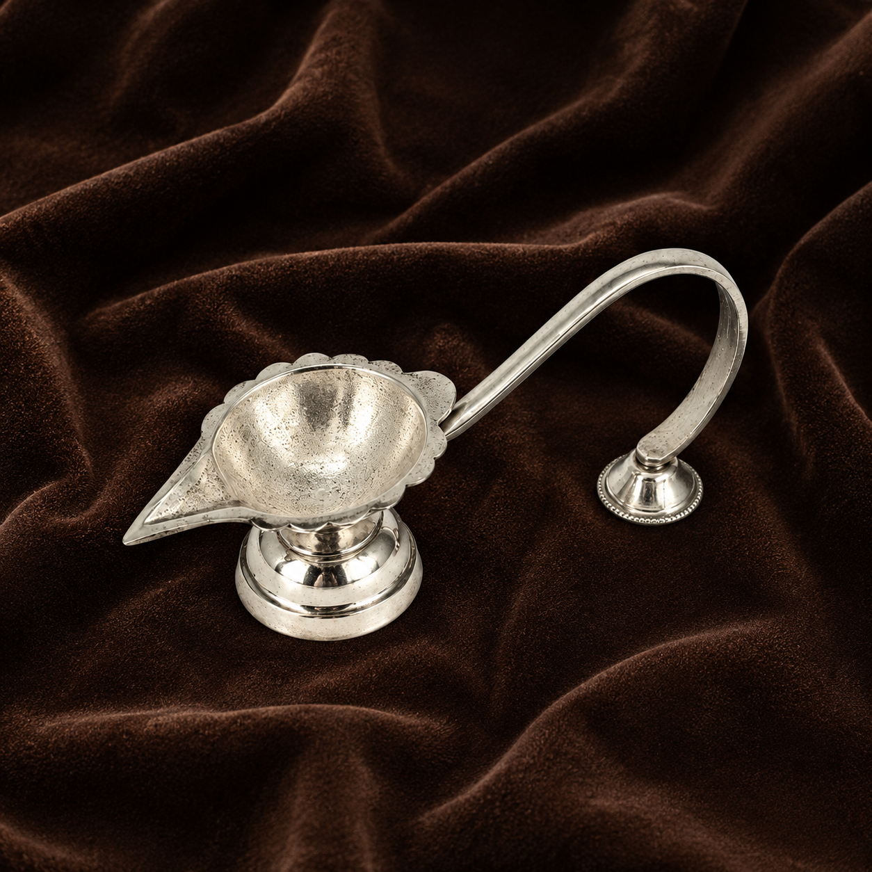 Silver Diya with Handle | Pure Silver Aarti Diya | Silver Puja Diya