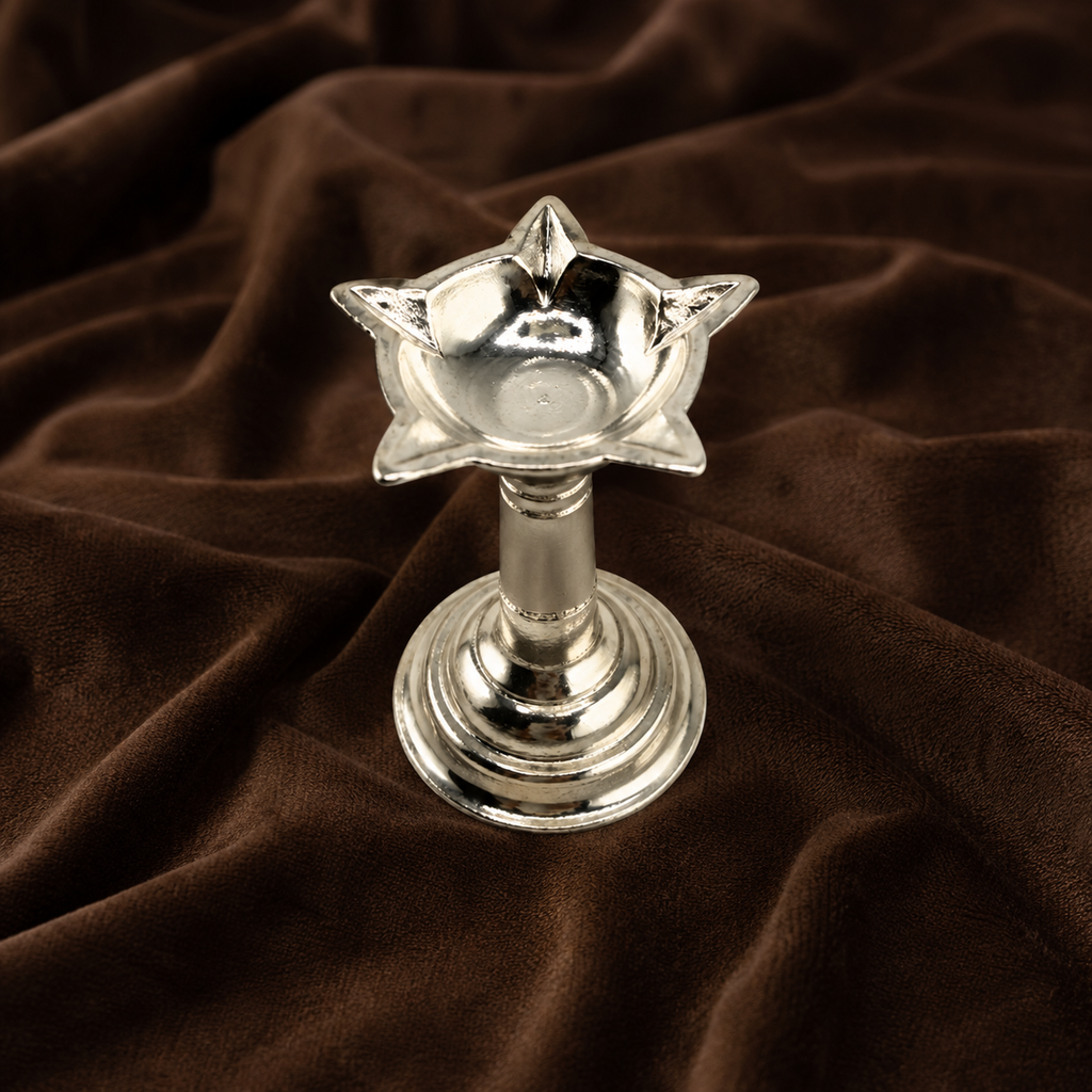 Pure Silver Traditional Samai Diya | 999 Fine Silver Standing Oil Lamp for Puja & Home Temple