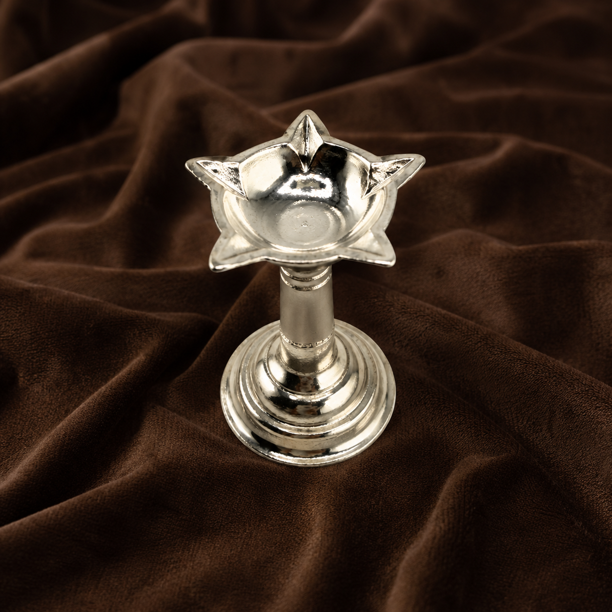 Pure Silver Traditional Samai Diya | 999 Fine Silver Standing Oil Lamp for Puja & Home Temple