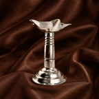 Pure Silver Traditional Samai Diya | 999 Fine Silver Standing Oil Lamp for Puja & Home Temple
