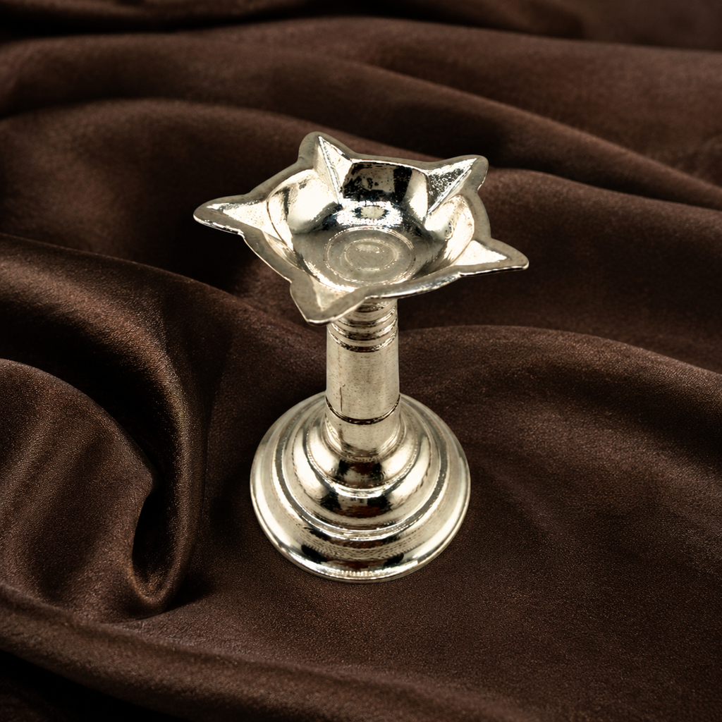 Pure Silver Traditional Samai Diya | 999 Fine Silver Standing Oil Lamp for Puja & Home Temple