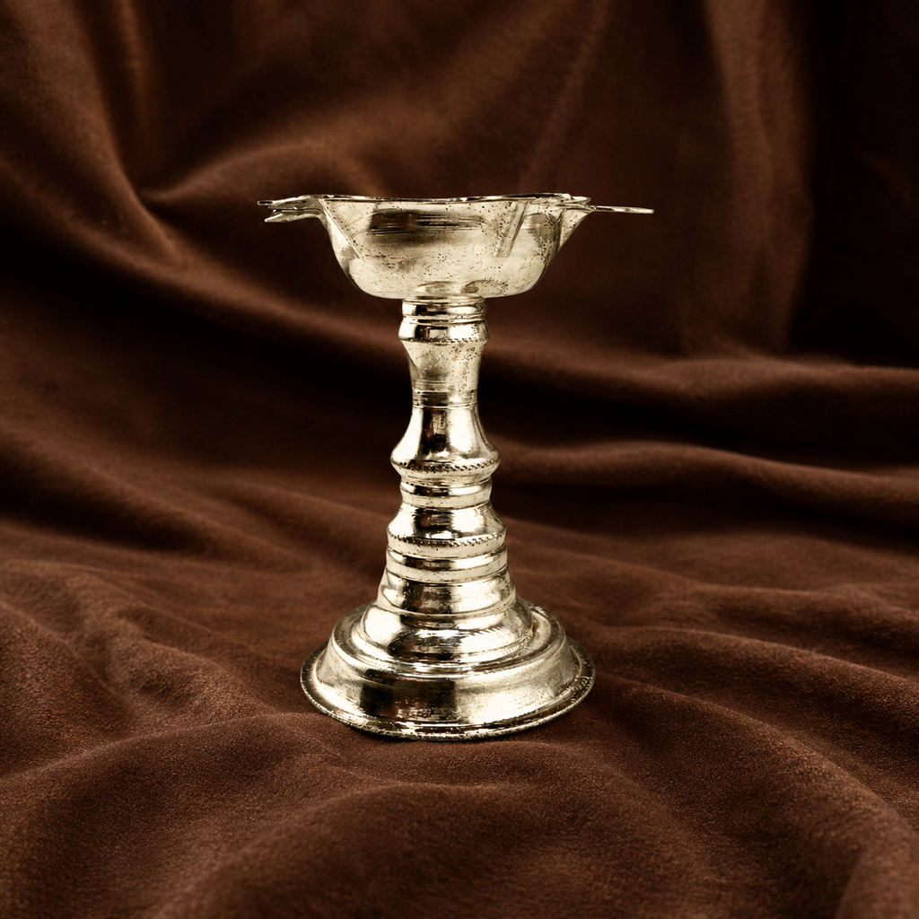 Pure Silver Lotus Samai Diya | 999 Fine Silver Standing Oil Lamp