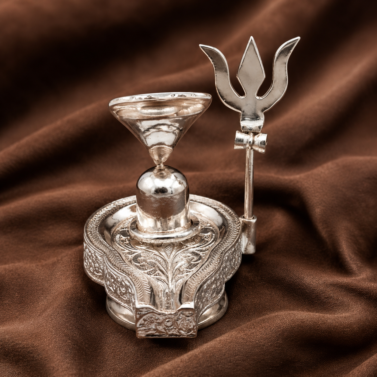Pure Silver Shivling with Trishul | Traditional Shiva Lingam Idol