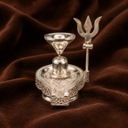 Pure Silver Shivling with Trishul | Traditional Shiva Lingam Idol