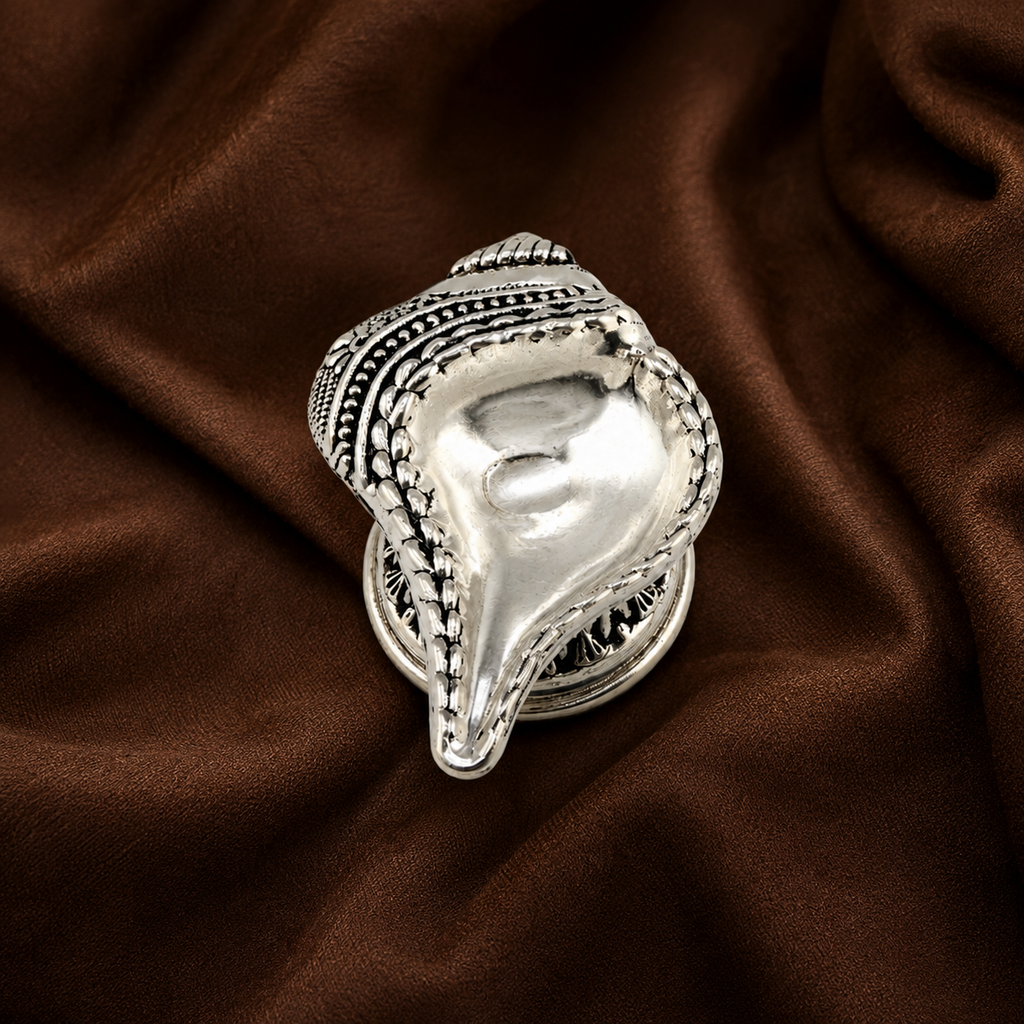 Pure Silver Shankh Diya | Sacred Conch Shaped Oil Lamp for Puja & Home Temple