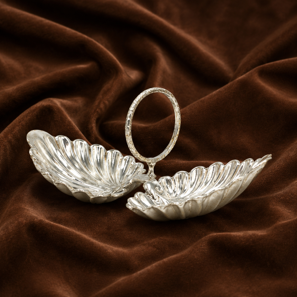 Pure Silver Twin Leaf Kumkum Holder | Elegant Haldi Kumkum Puja Set