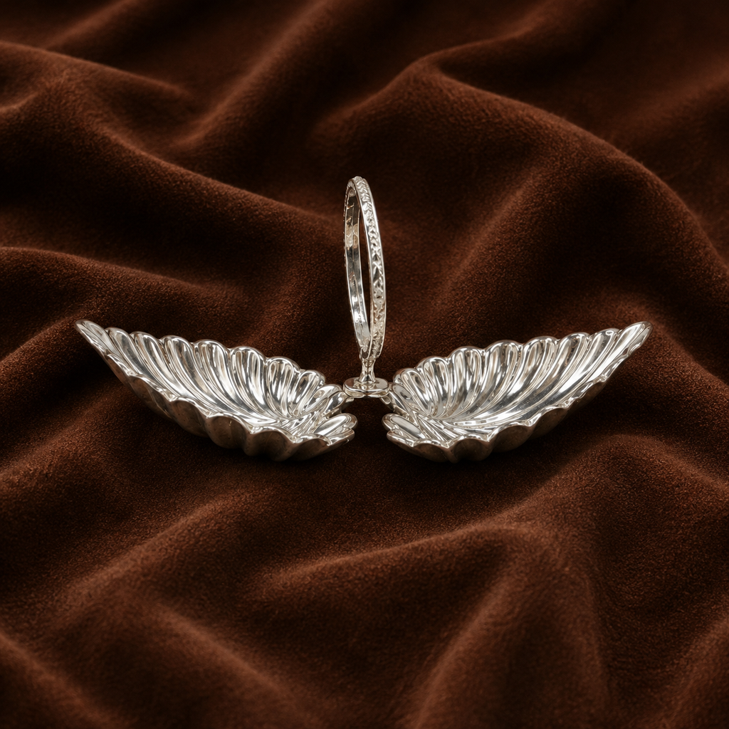 Pure Silver Twin Leaf Kumkum Holder | Elegant Haldi Kumkum Puja Set