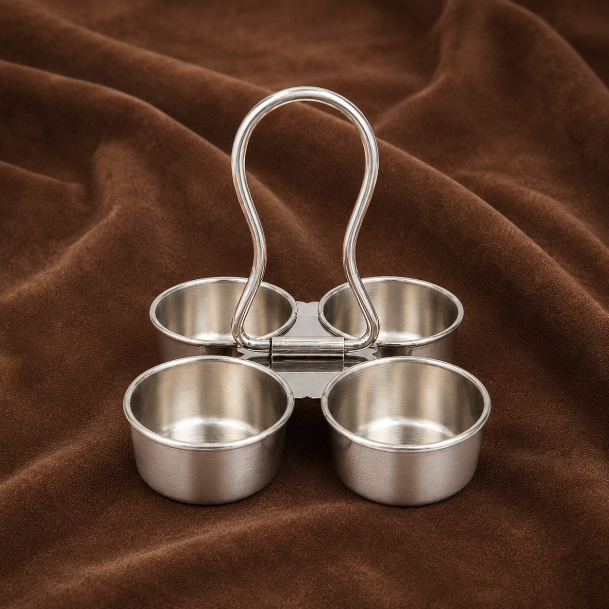 Pure Silver 4-Cup Kumkum Holder | Traditional Haldi Kumkum Puja Set