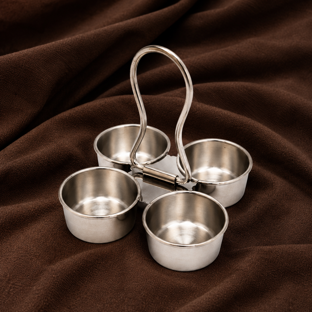 Pure Silver 4-Cup Kumkum Holder | Traditional Haldi Kumkum Puja Set