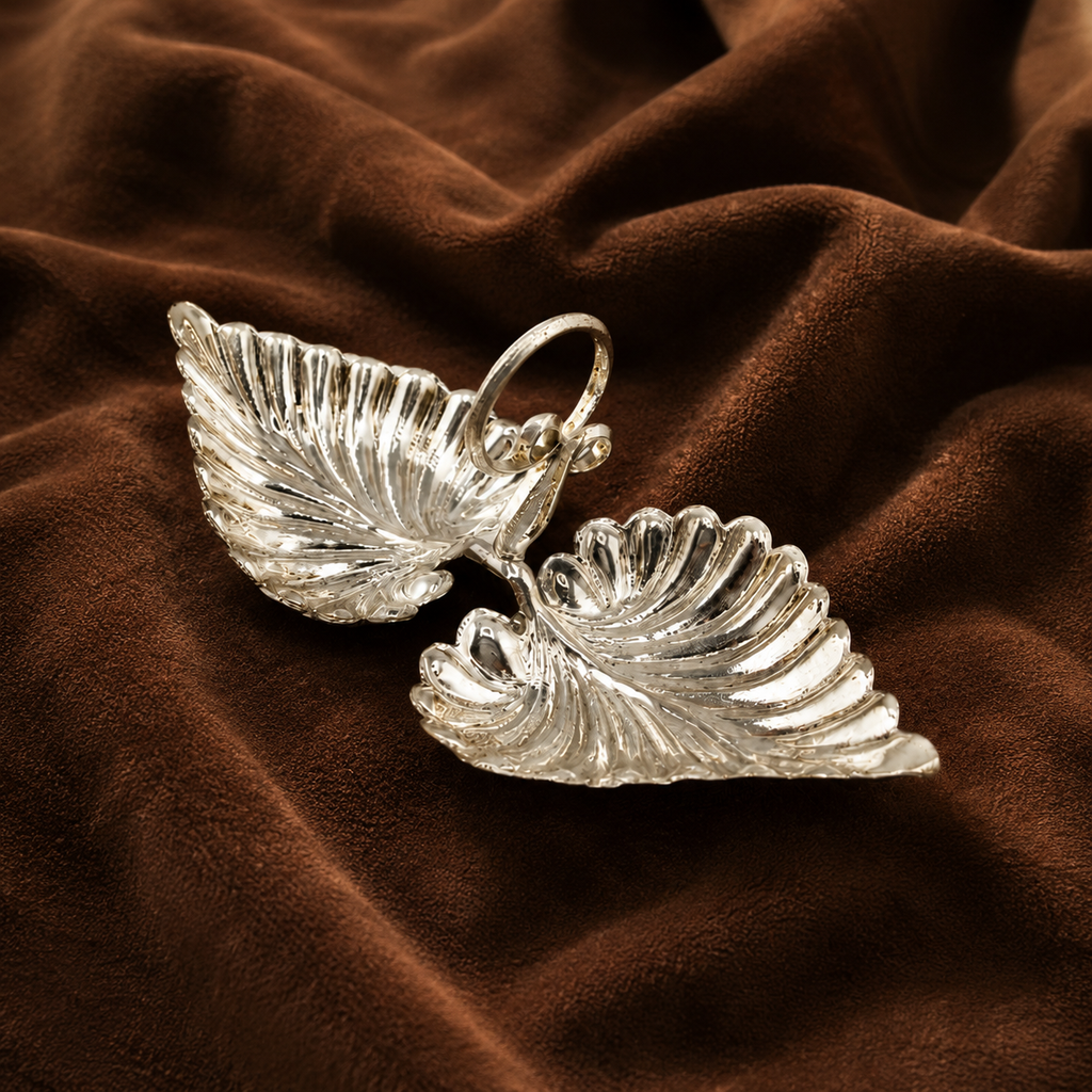 Pure Silver Twin Leaf Kumkum Holder | Elegant Haldi Kumkum Puja Set
