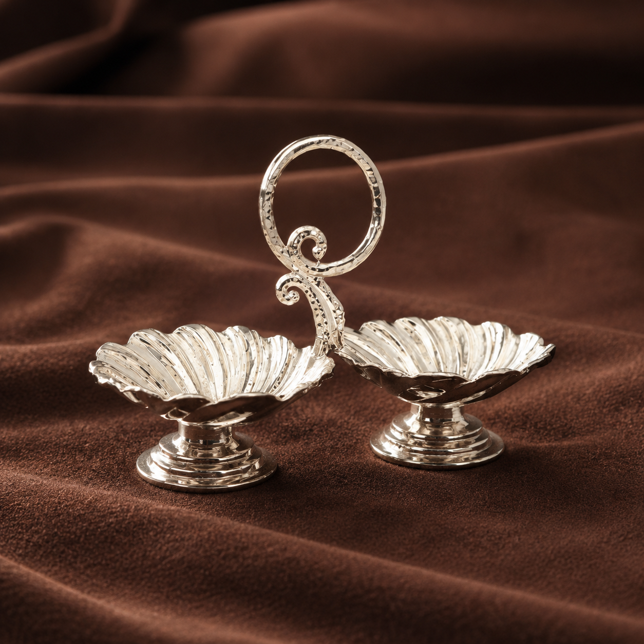 Pure Silver Floral Kumkum Holder | Twin Haldi Kumkum Puja Set