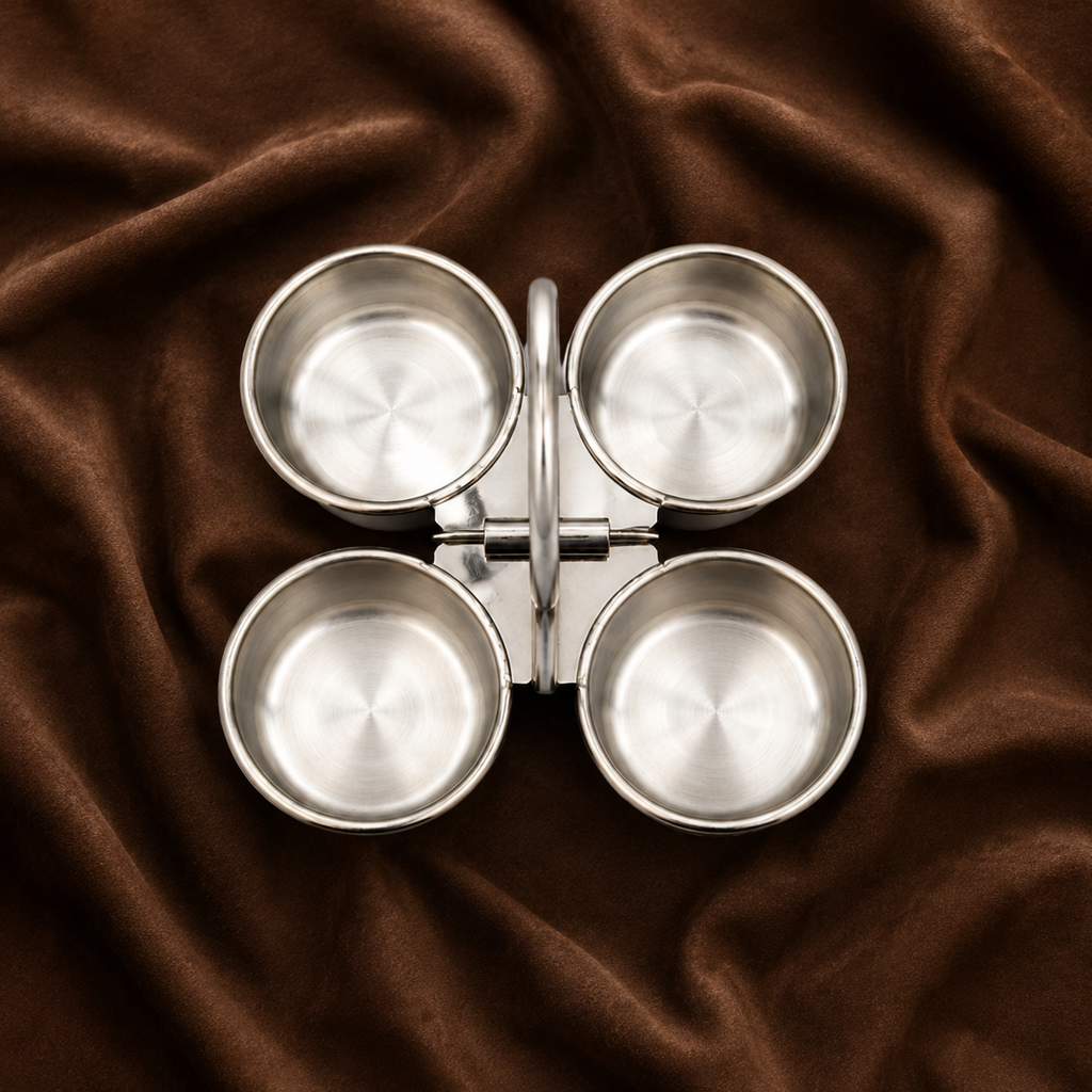 Pure Silver 4-Cup Kumkum Holder | Traditional Haldi Kumkum Puja Set