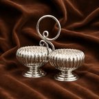 Pure Silver Twin Pedestal Kumkum Holder | Traditional Haldi Kumkum Puja Set
