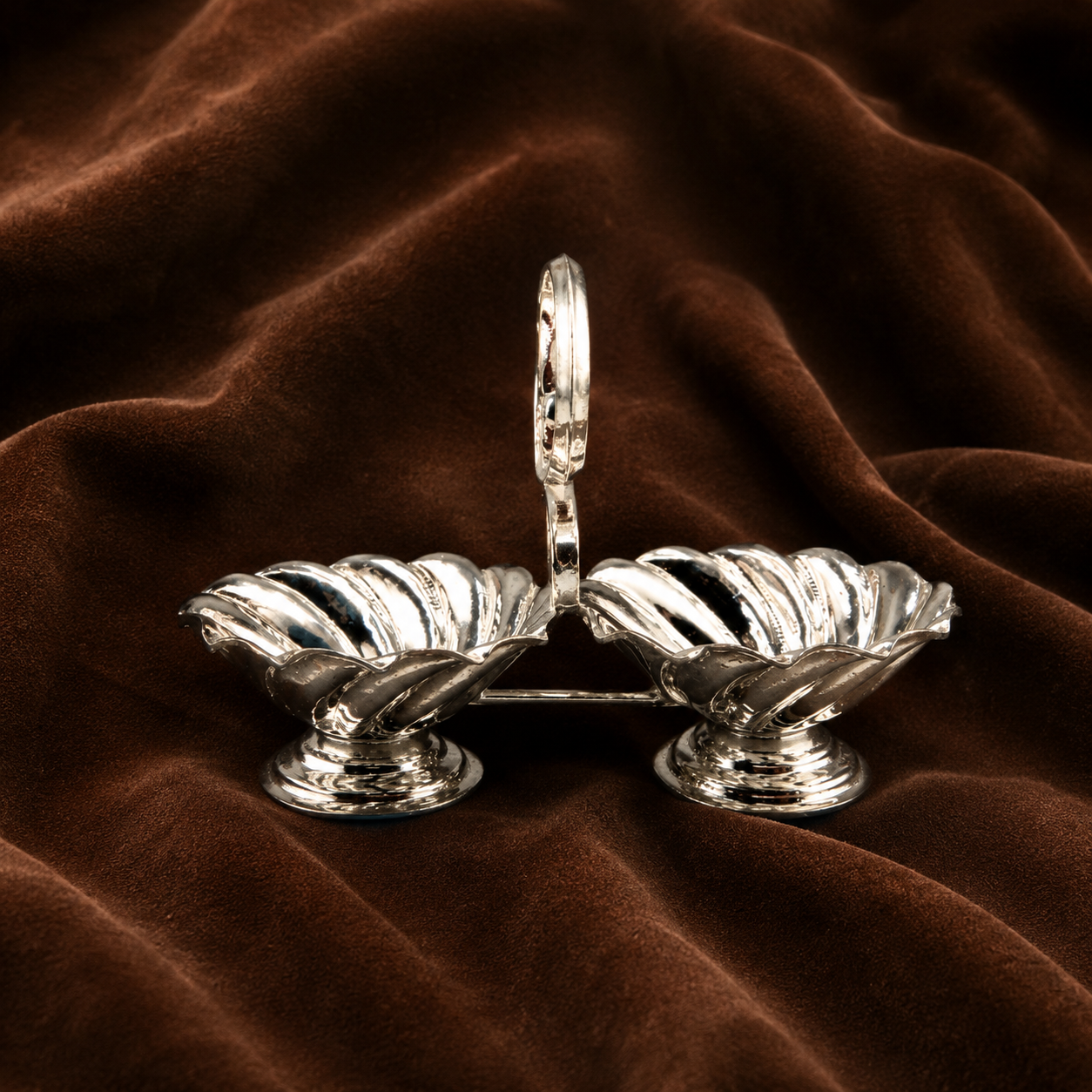 Pure Silver Floral Kumkum Holder | Twin Haldi Kumkum Puja Set