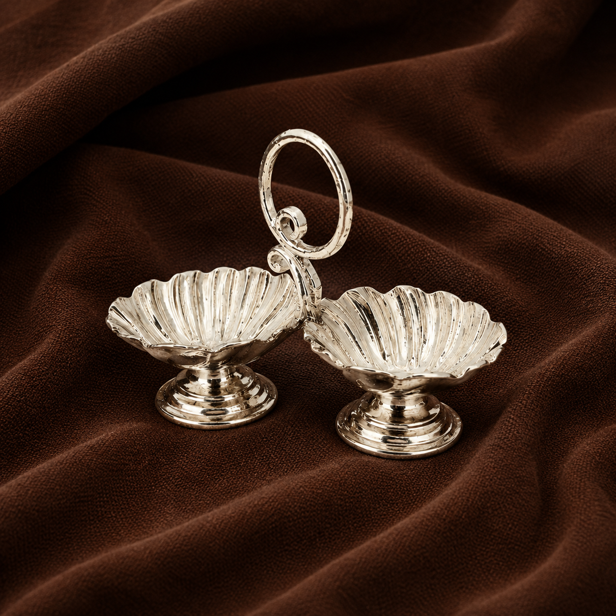 Pure Silver Floral Kumkum Holder | Twin Haldi Kumkum Puja Set