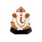 White & Gold Hand-Painted Ganesha Idol | Small Ganesha Murti for Car Dashboard | Ganesha Statue