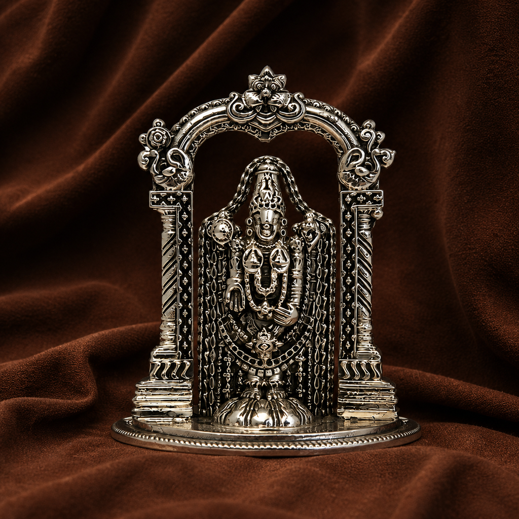 Pure Silver Balaji Idol with Prabhavali | 999 Silver Tirupati Balaji Murti with Prabhavali | Silver Venkateswara Swamy Swami Idol