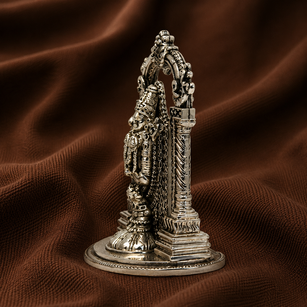 Pure Silver Balaji Idol with Prabhavali | 999 Silver Tirupati Balaji Murti with Prabhavali | Silver Venkateswara Swamy Swami Idol
