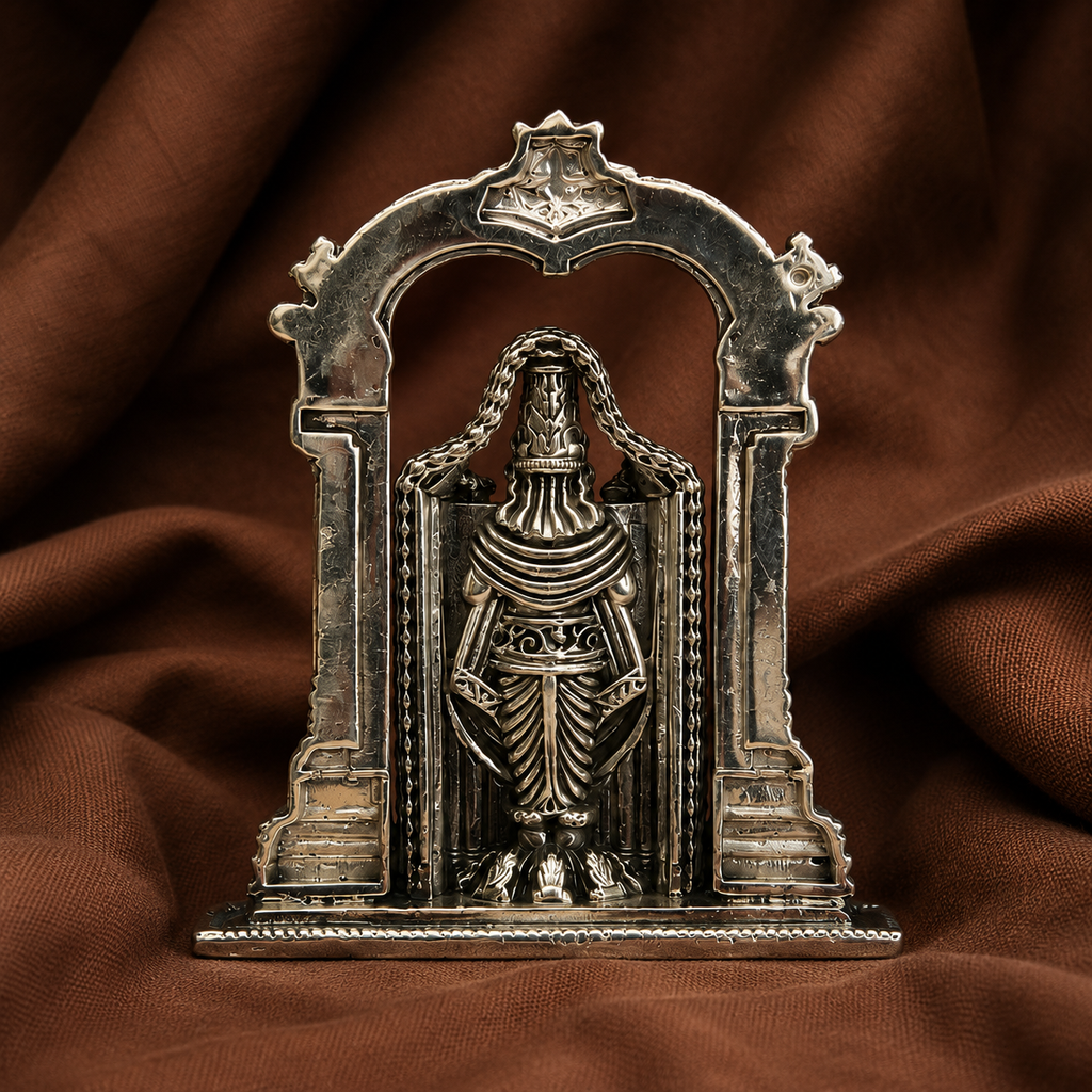 Pure Silver Balaji Idol with Prabhavali | 999 Silver Tirupati Balaji Murti with Prabhavali | Silver Venkateswara Swamy Swami Idol