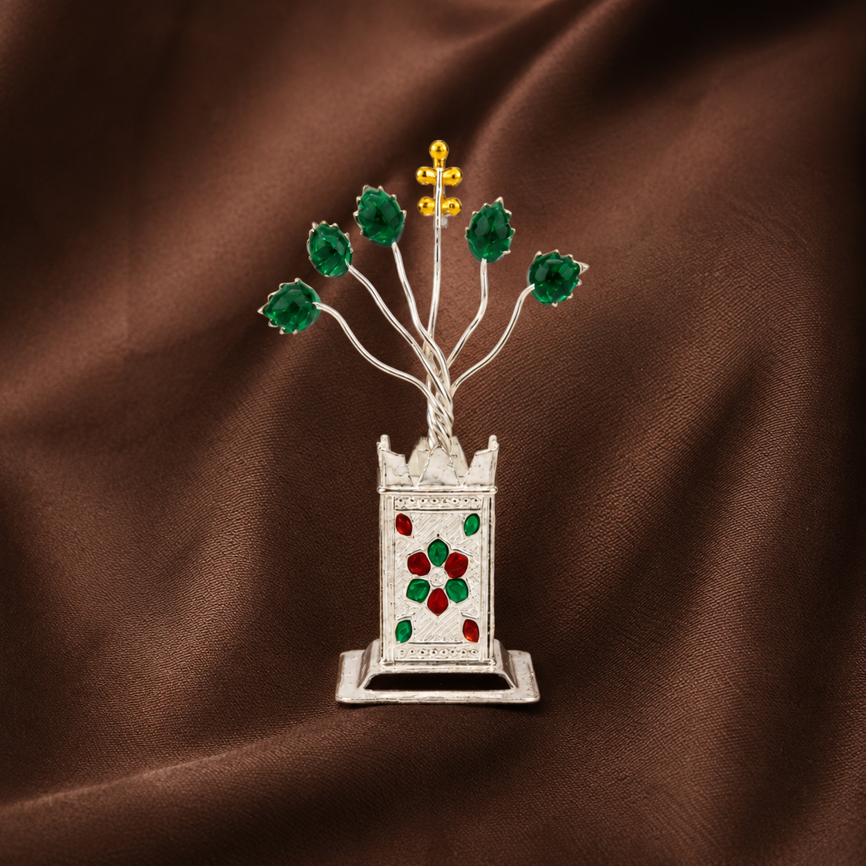Sterling Silver Tulasi Planter | Tulsi for Puja Home Decor & Housewarming Gift